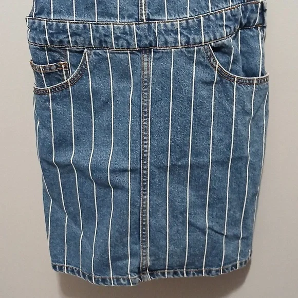 Divided Striped Blue Denim Overall Skirt Women's size 8  80's Utility - Picture 3 of 7